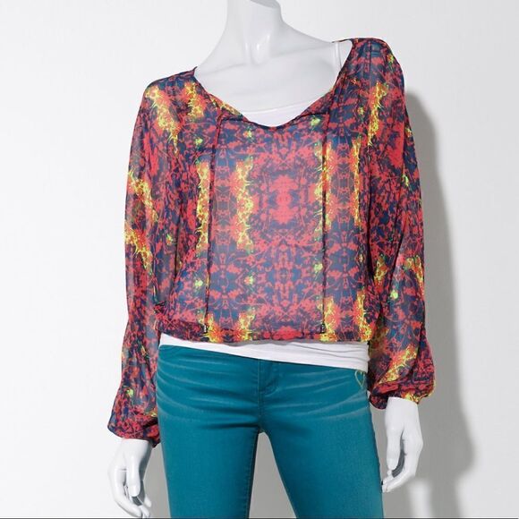 Princess Vera Wang floral chiffon Dolman top - Picture 1 of 10